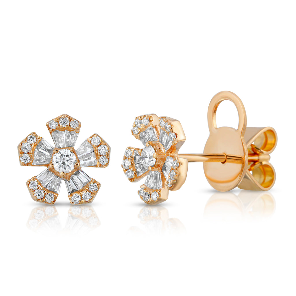 Diamond Flower Earrings, 18K Gold Stud Earrings