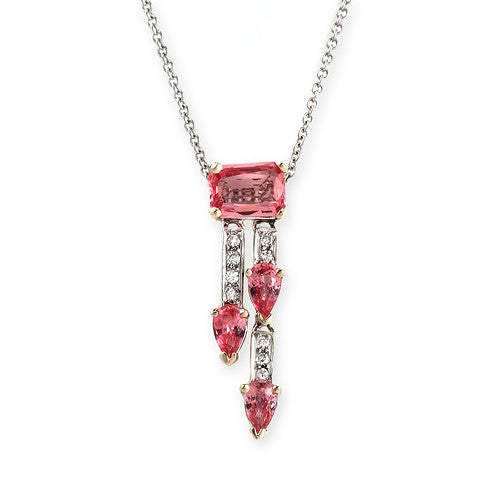 18kt Teardrop Pink Tourmaline & Diamond Halo Necklace